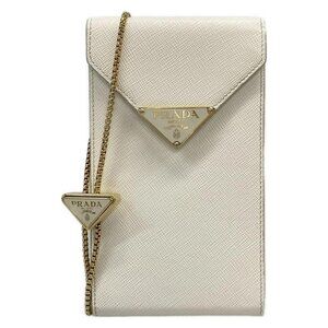 Auth PRADA - White Saffiano Leather Shoulder Bag